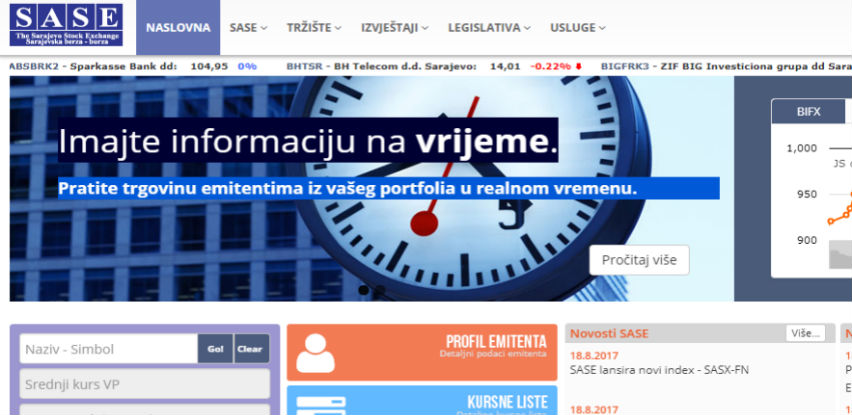 Sarajevska berza lansira novi indeks - SASX-FN